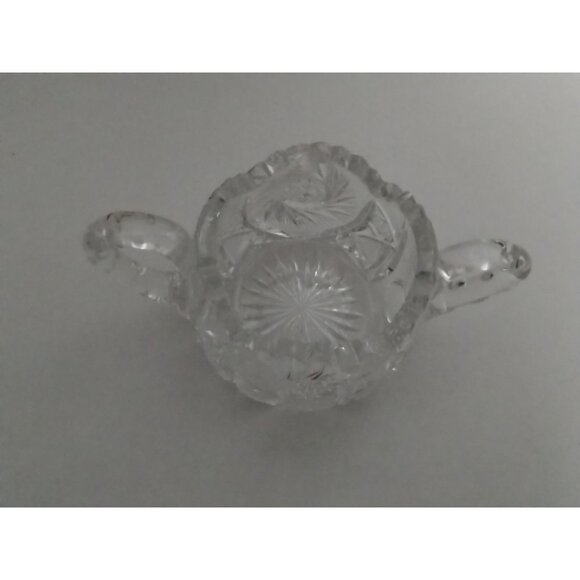 American Crystal Brilliant Cut Double Handle Sugar Bowl Sawtooth Rim - Picture 2 of 6